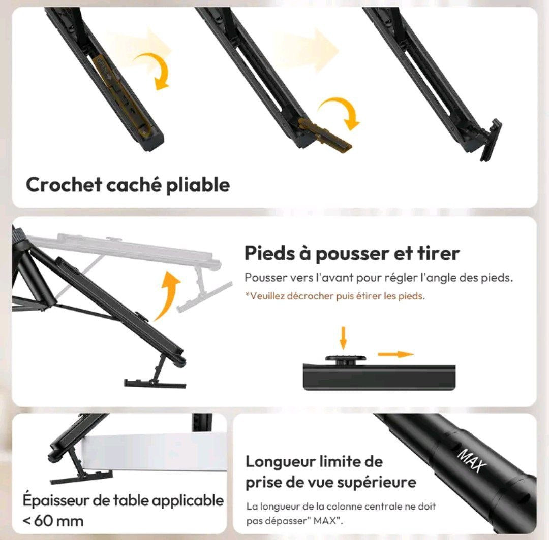 Crochet pliable et pieds réglables du Snapode