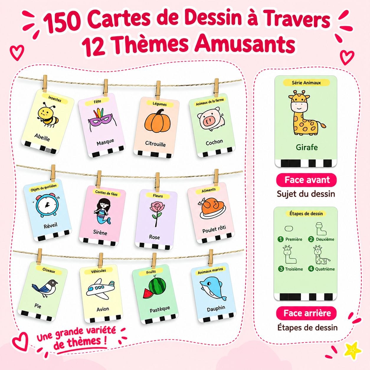 150 cartes de dessin sur 12 thèmes