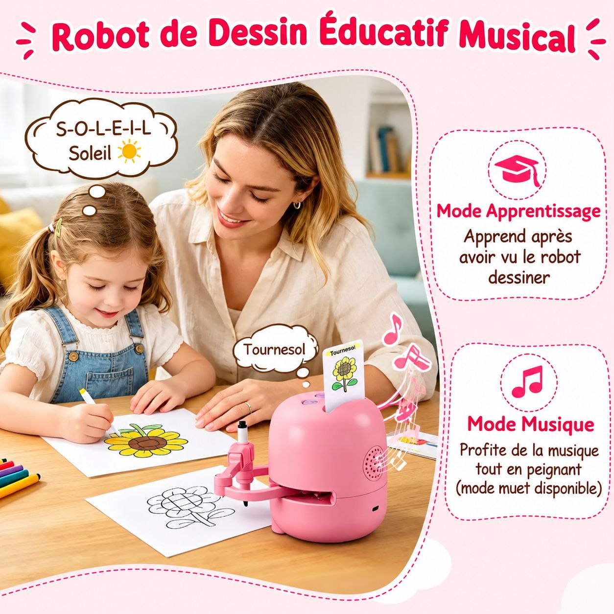 Un enfant qui dessine avec le Robot Dessinateur Snapode